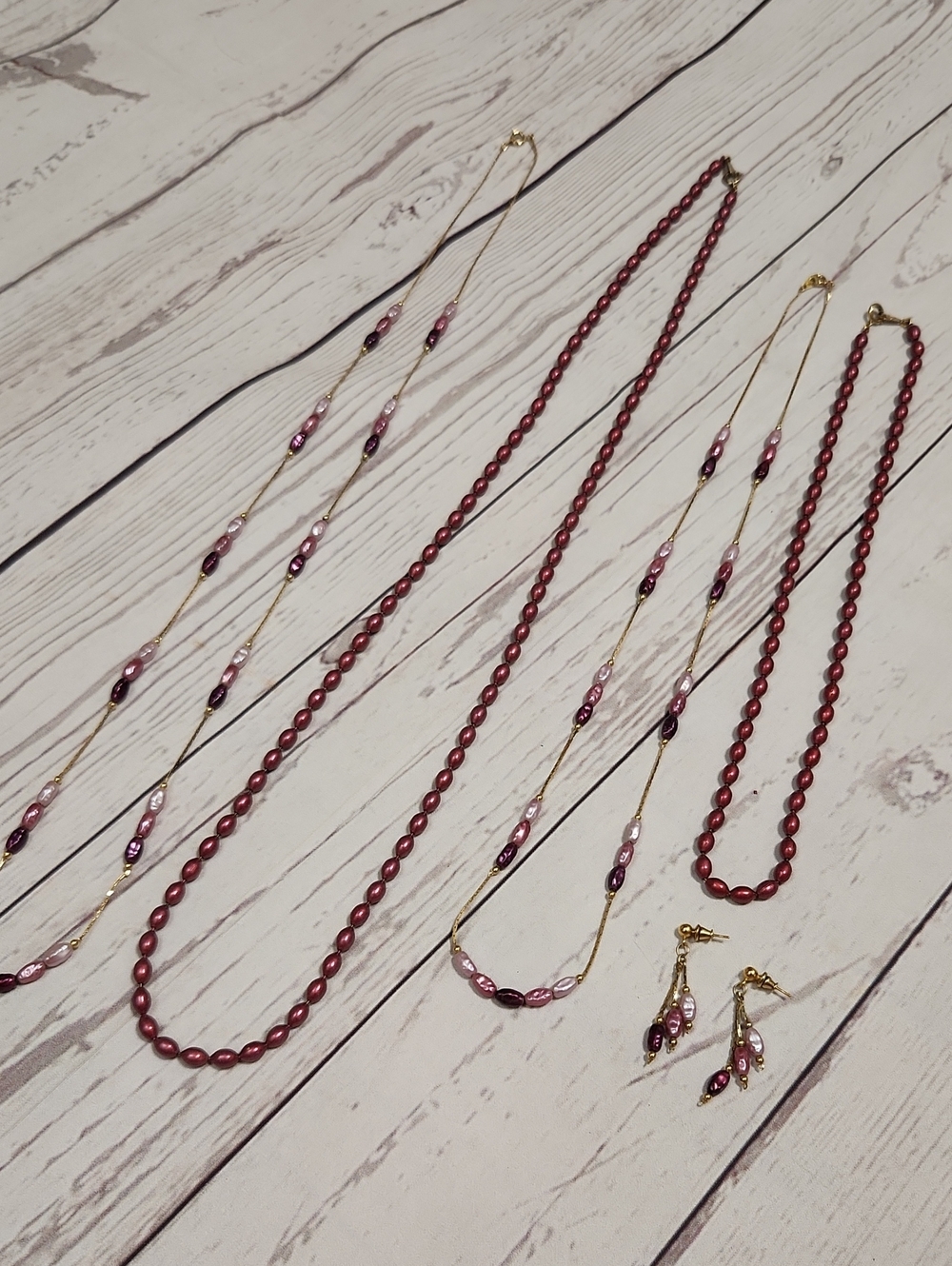 Elegant Burgundy Pearl Necklace and Earring Set - Women Jewelry